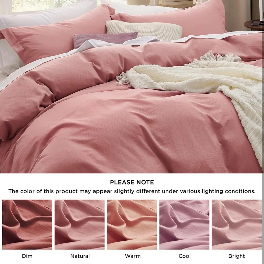 Pink Clay Duvet Cover Queen Size - 3 Pieces Prewashed Extra Soft Bedding Set